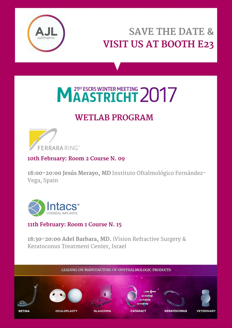 Programa wetlab Ferrara e Intacs en Congreso ESCRS Winter meeting 2017